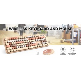 KNOWSQT Wireless Keyboard and Mouse Combo, MilkTea 104 Keys Full-Sized 2.4 GHz Round Keycap Colorful Keyboards, USB Receiver Plu