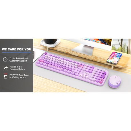 Wireless Keyboard and Mouse Set, 104 Round Keys Full-Size Cute Colorful Keyboard and Mouse with Retro Typewriter for PC/Mac/Lapt — arzopa 75% mechanical gaming keyboard wired, rainbow…